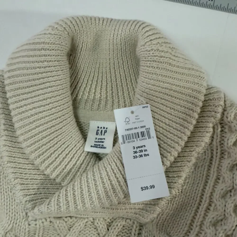 babyGap 3 Years NEW Cable Knit Collared Sweater Cream Tan Shawl Grandpa